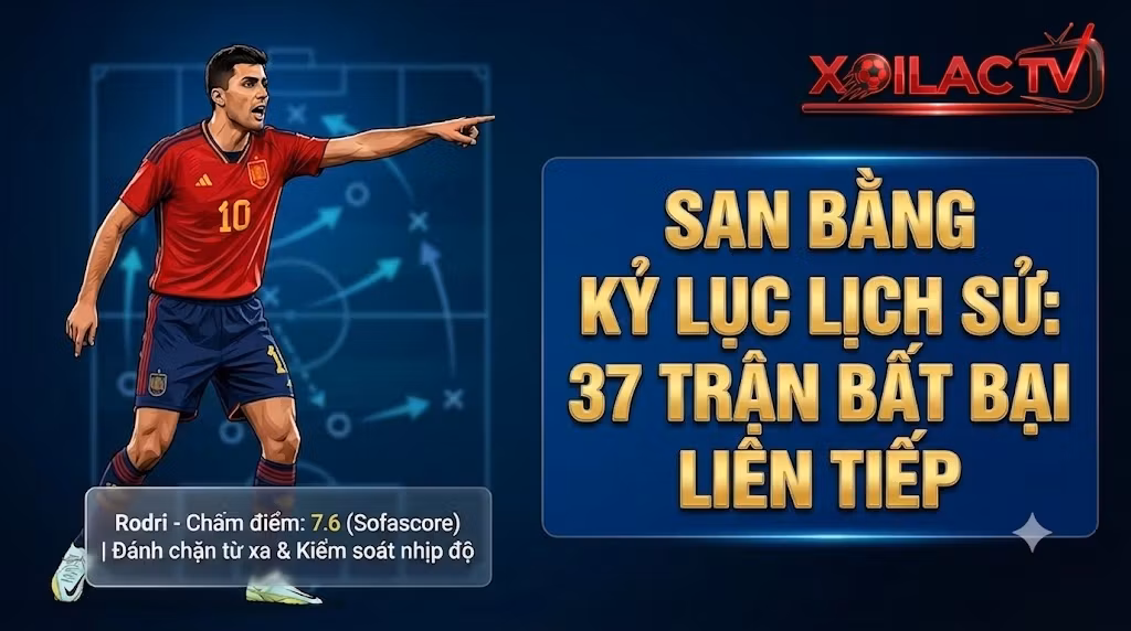 Vai trò chiến thuật của tiền vệ Rodri giúp Tây Ban Nha bóp nghẹt tuyển Pháp và san bằng kỷ lục 37 trận bất bại lịch sử bóng đá thế giới.