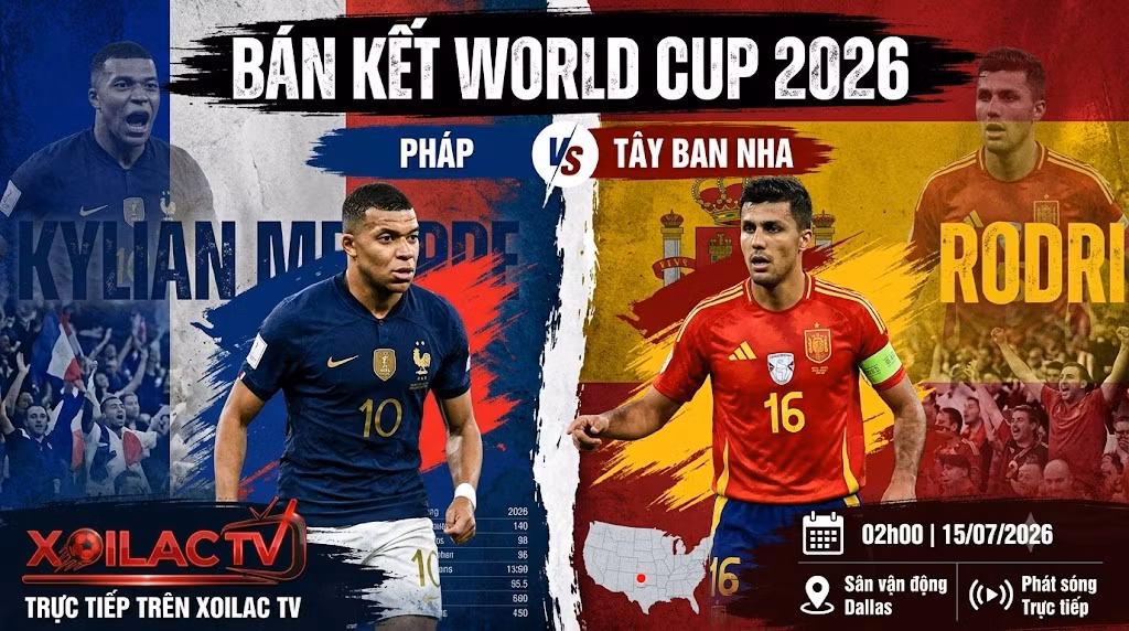 Pháp vs Tây Ban Nha (Bán kết WC 2026): Mbappe, Tchouameni Trở Lại | Xoilac TV